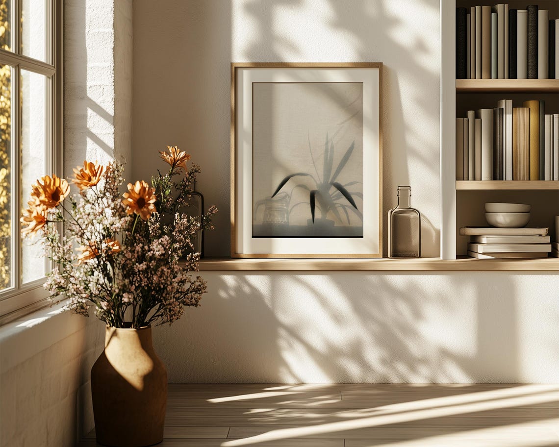Misty Houseplant Shadow Behind Sheer Curtain Fine Art Poster - Image 6