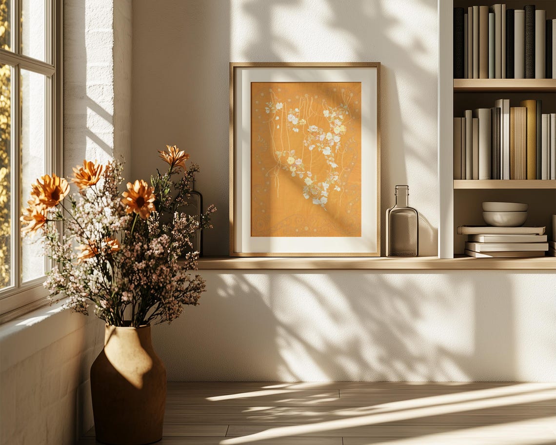 Gold Art Nouveau Floral Panel White Blossoms Klimt Style Poster - Image 6