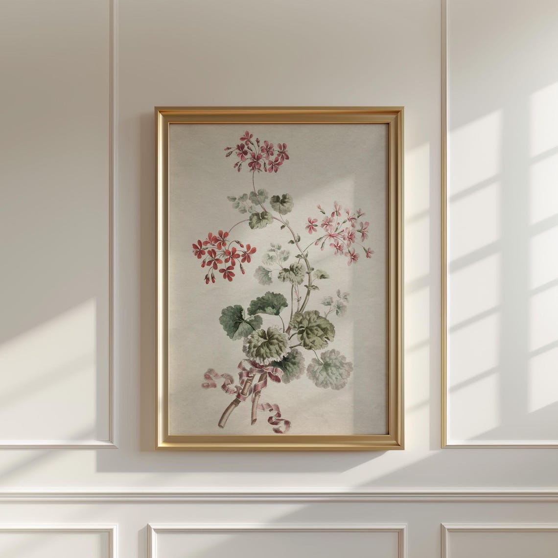 Pink And Red Geranium Stems Tied With Ribbon Botanical Print - Image 5