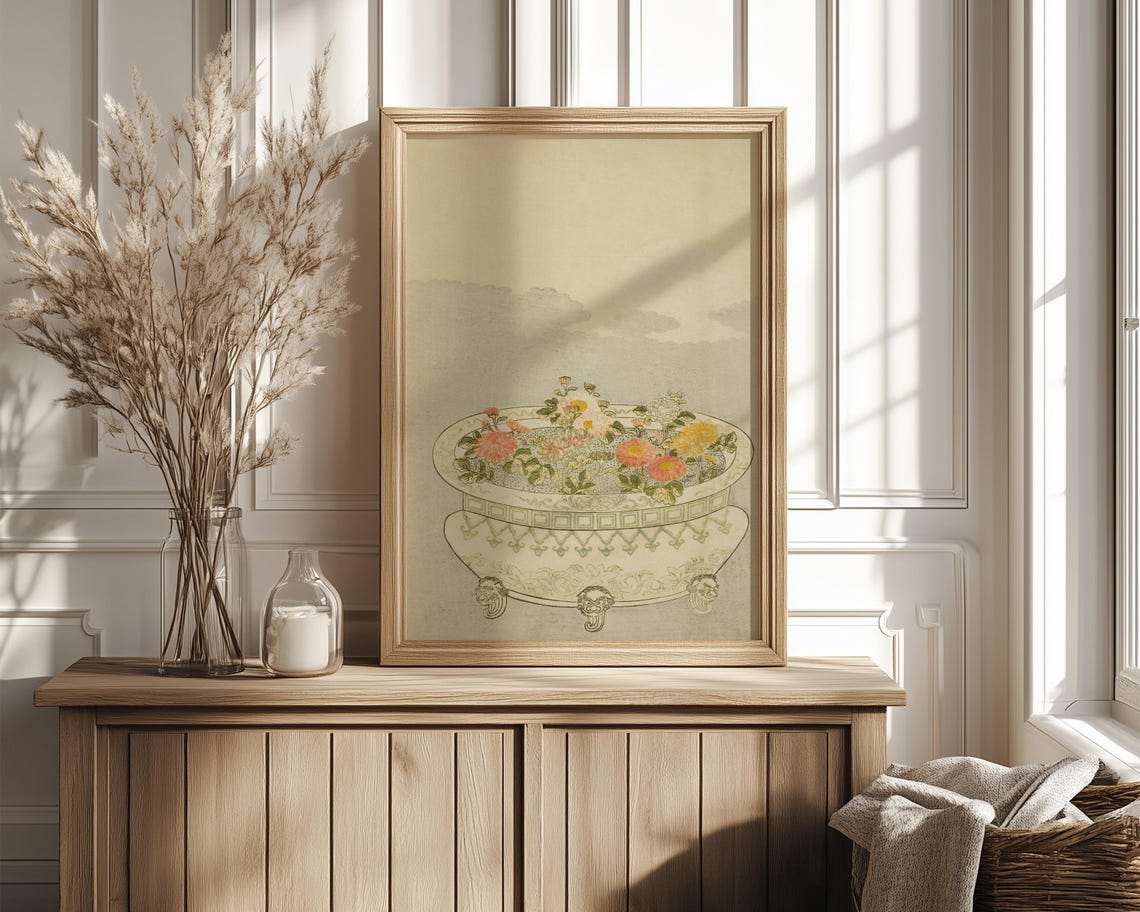 Art Nouveau Marble Basin Chrysanthemums Japanese Style Poster - Image 4