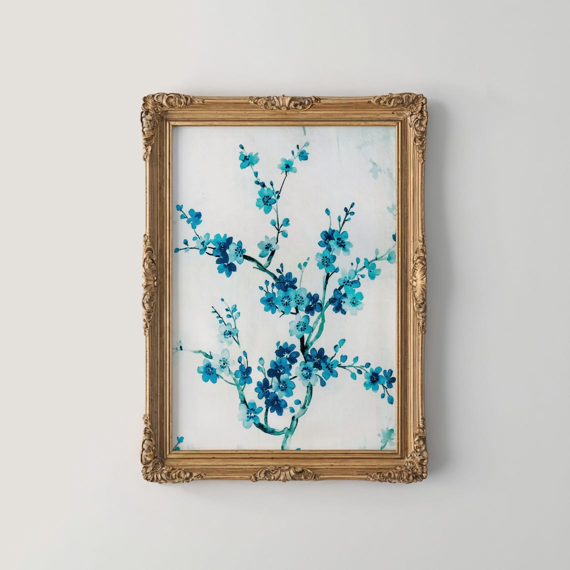Blue Cherry Blossom Branches Watercolor Floral Wall Decor Print