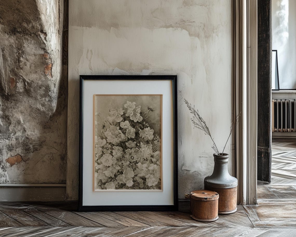 Sepia Peony Blossom Bouquet in Vintage Romantic Still Life Poster - Image 3