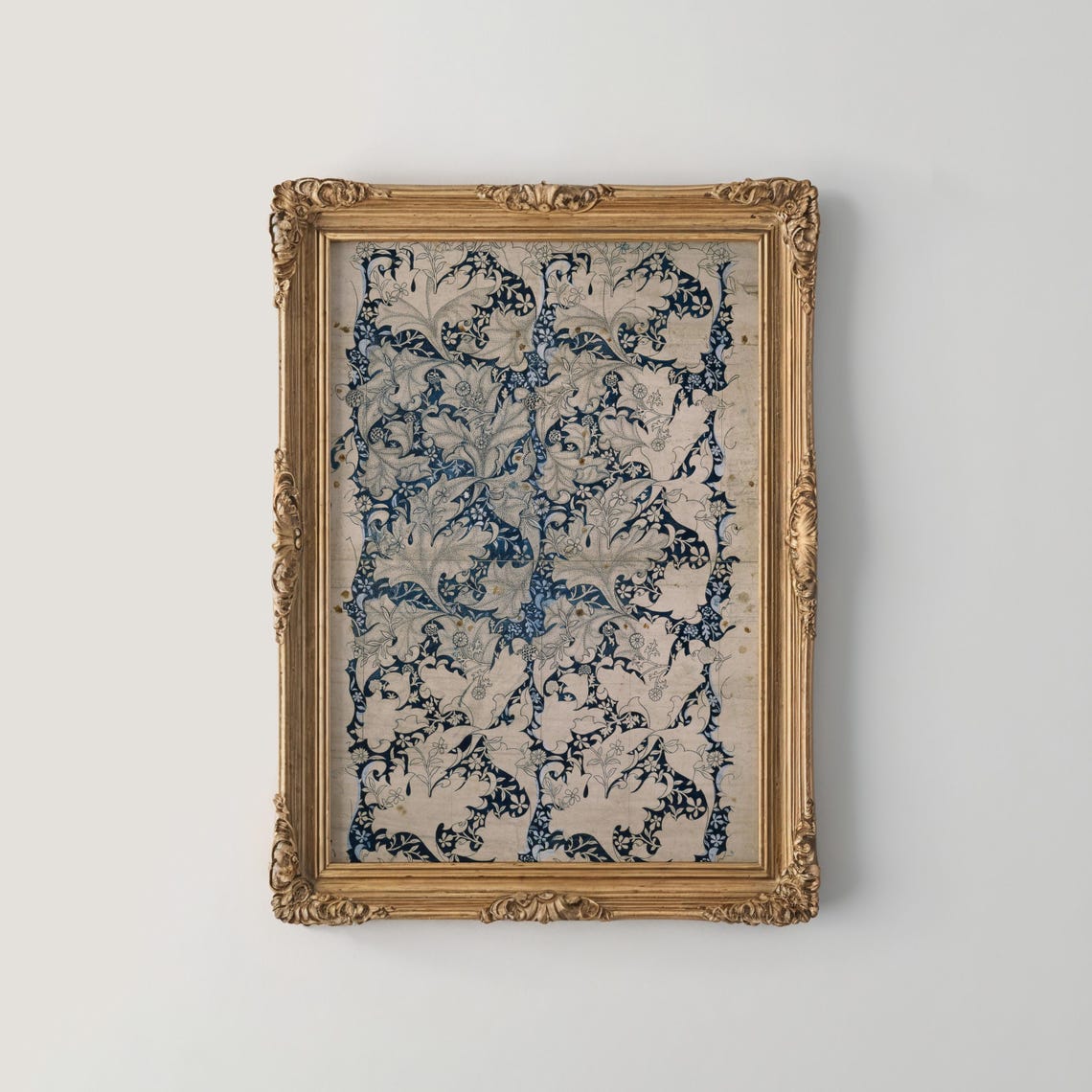 Indigo and Cream Floral Wallpaper Pattern Morris Style Poster