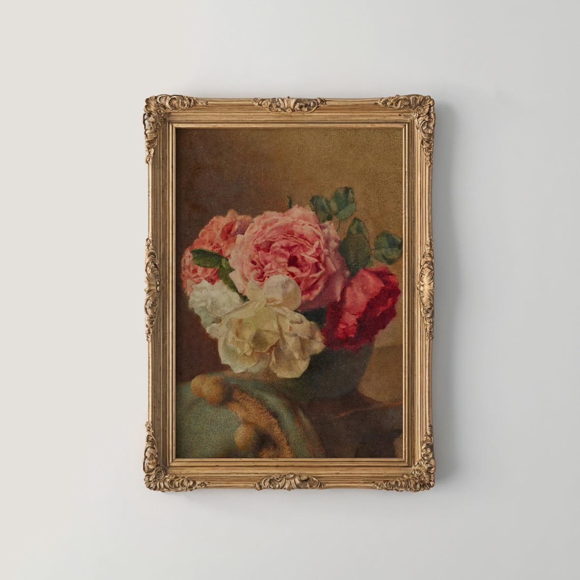 Vintage Rose Bouquet Painting Pink Red White Roses Vase Poster