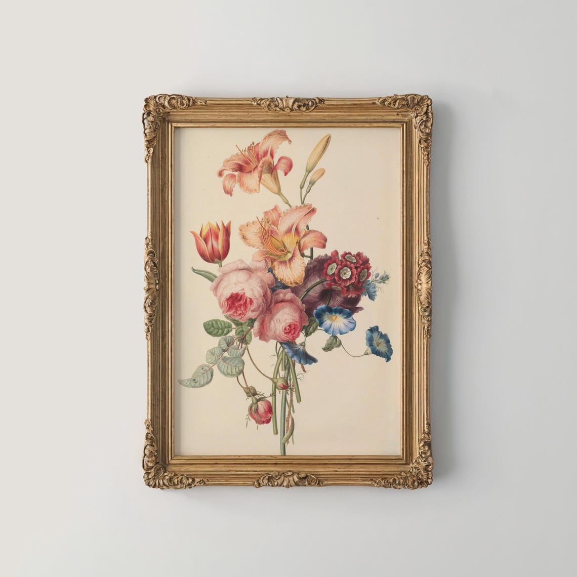 Mixed Bouquet with Roses Daylily and Morning Glory Floral Poster