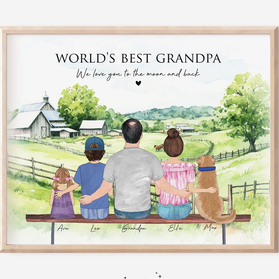 World's Best Grandpa Farm Scene Family and Dog Portrait Poster