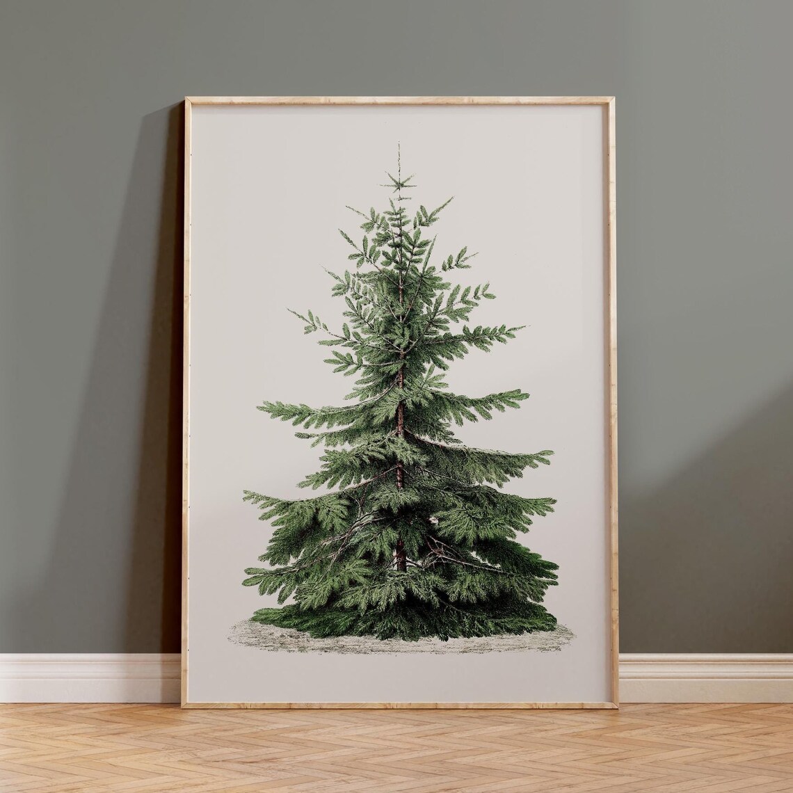 Vintage Winter Botanical Christmas Fir Tree Art Print