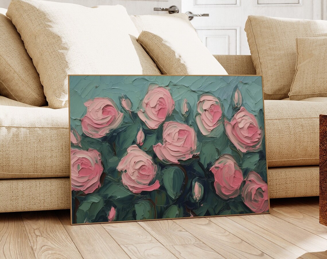 Abstract Pink Roses Vintage Floral Art Print