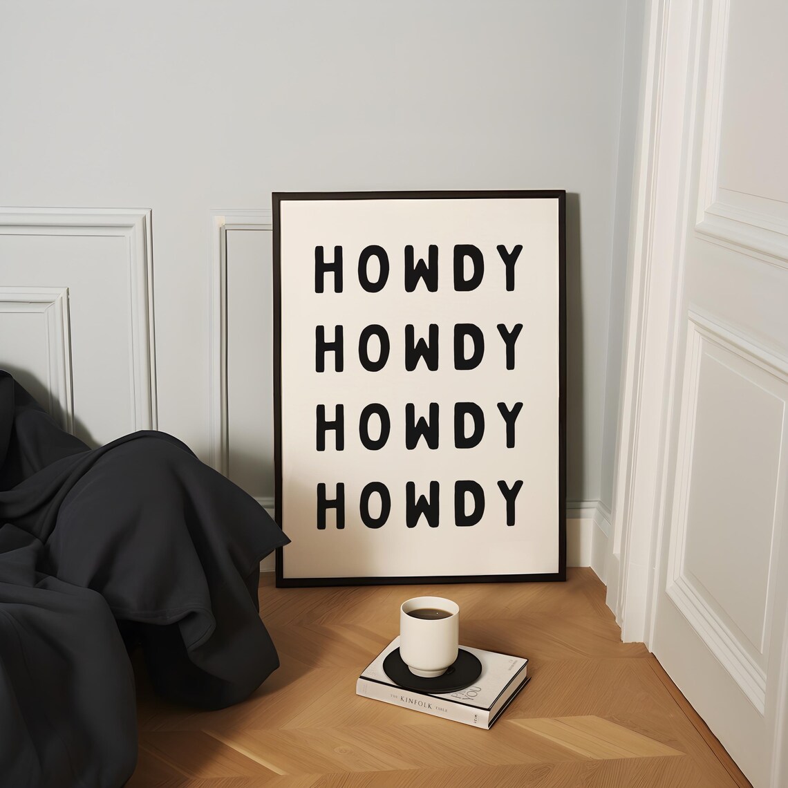 Howdy Western Welcome Sign Repeated Bold Black Typography Poster Decor