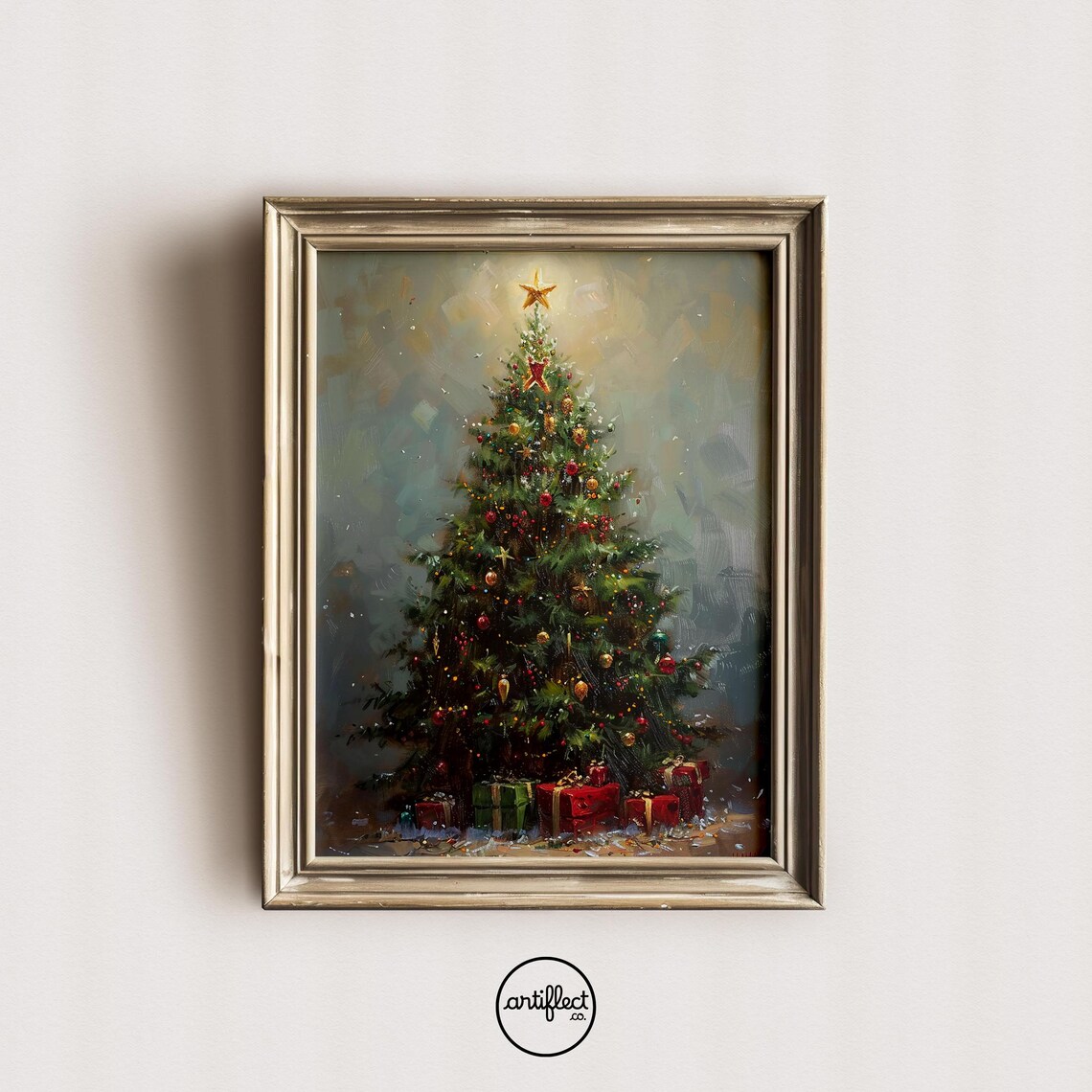 Vintage Oil Christmas Tree with Star Academia Festive Art Poster