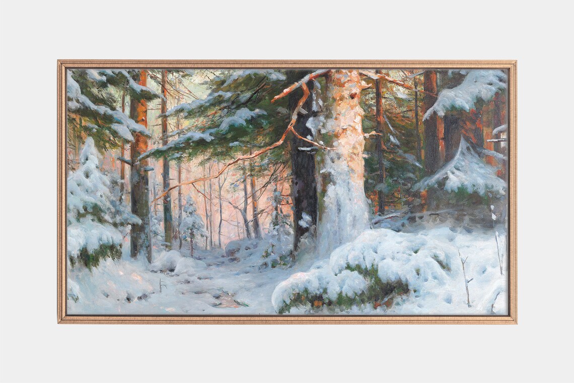 Vintage Christmas Winter Forest Art Print
