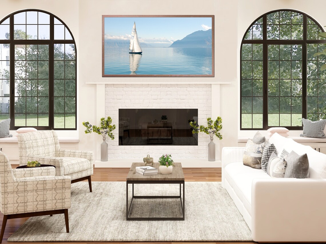 Sailing Boat On The Lake Art Print, Frame TV - Image 3