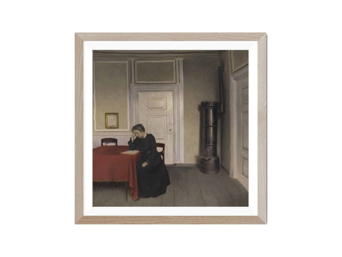 Hammershoi Quiet Interior Woman Reading Vintage Oil Painting Print - Image 2