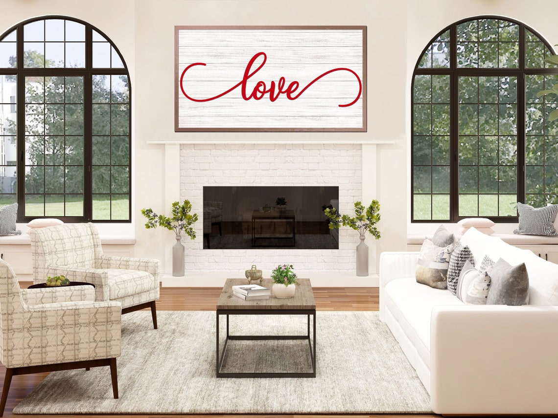 Red Love Script Wall Art Whitewashed Wood Farmhouse Rustic Decor Print - Image 4