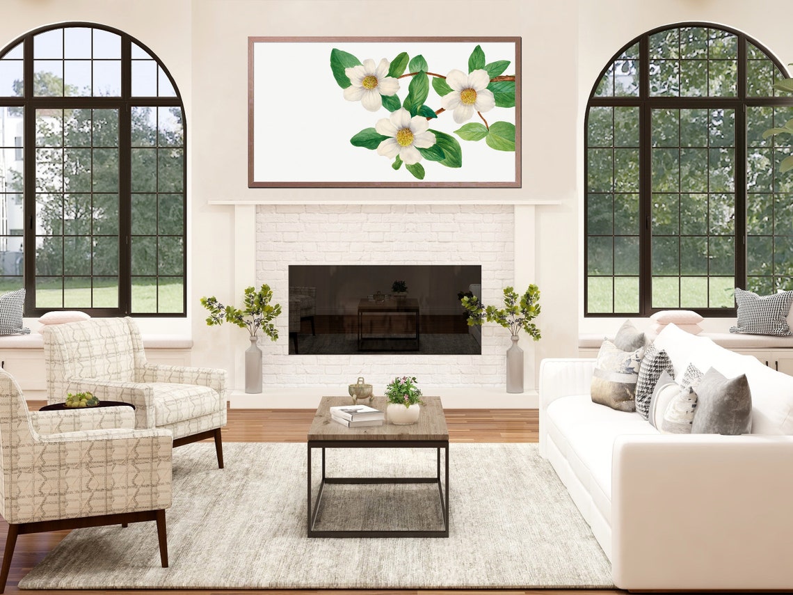 White Pacific Dogwood Blossoms Watercolor Botanical Art Print - Image 3
