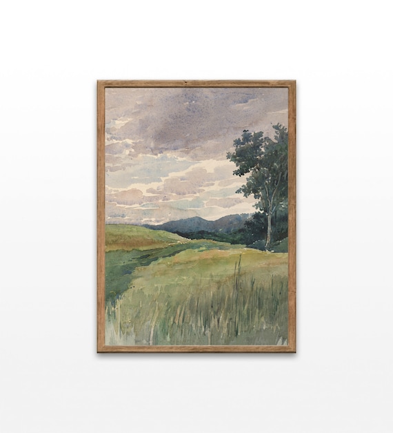 Countryside Vintage Watercolor Art Print, Farmhouse