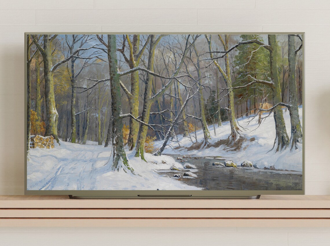 Christmas Winter Forest Vintage Oil Painting Art Print - Image 3