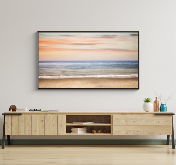 Pastel Beach Sunrise Seascape Soft Ocean Waves Serene Wall Art Poster