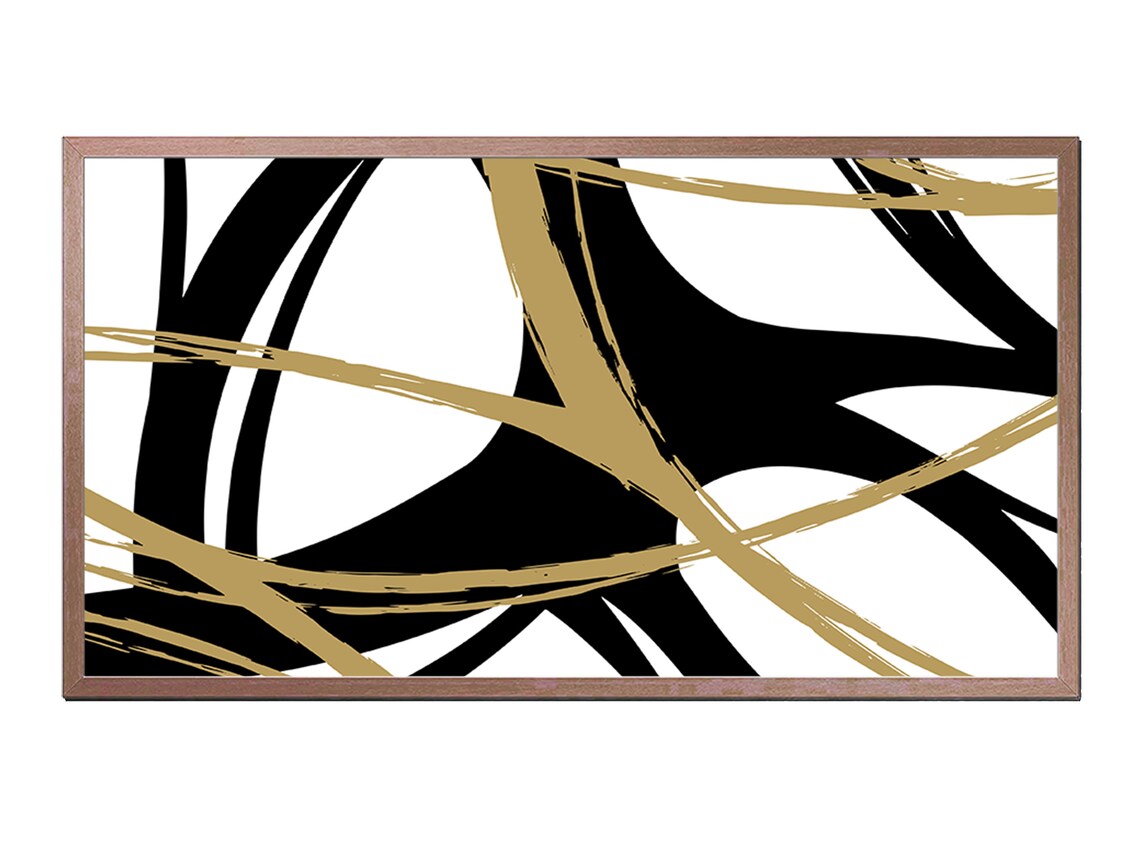 Abstract Black and Gold Brushstroke Lines Modern Minimalist Art Poster
