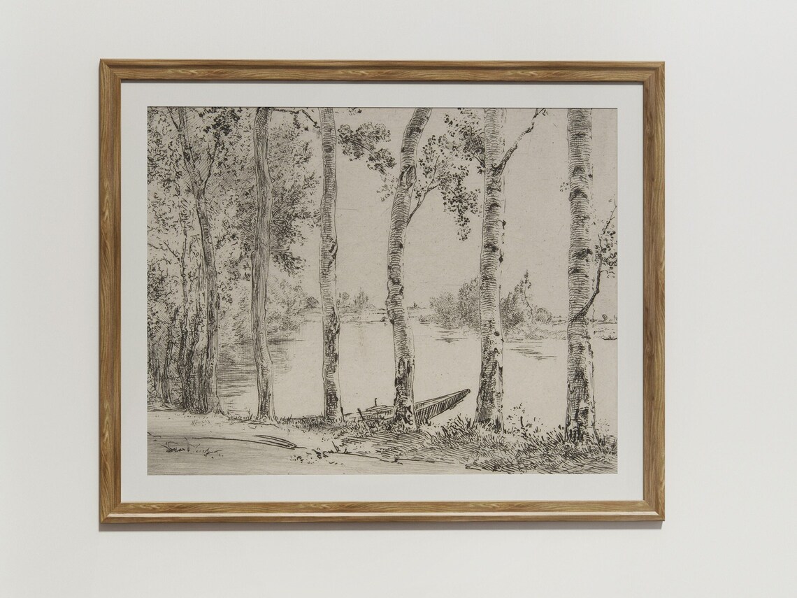Poplars Trees Antique Etching Art Print, Minimalist - Image 2