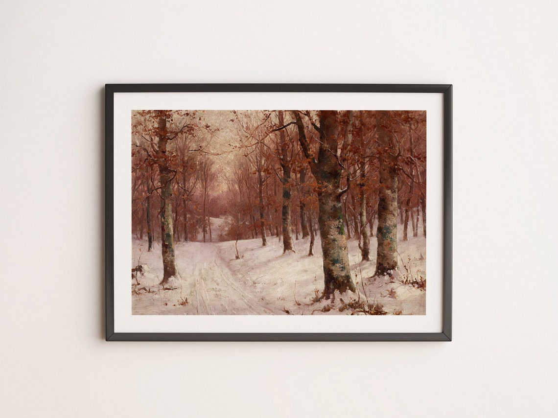 Winter Forest Path Snowy Woods Vintage Trees Painting Art Print - Image 4