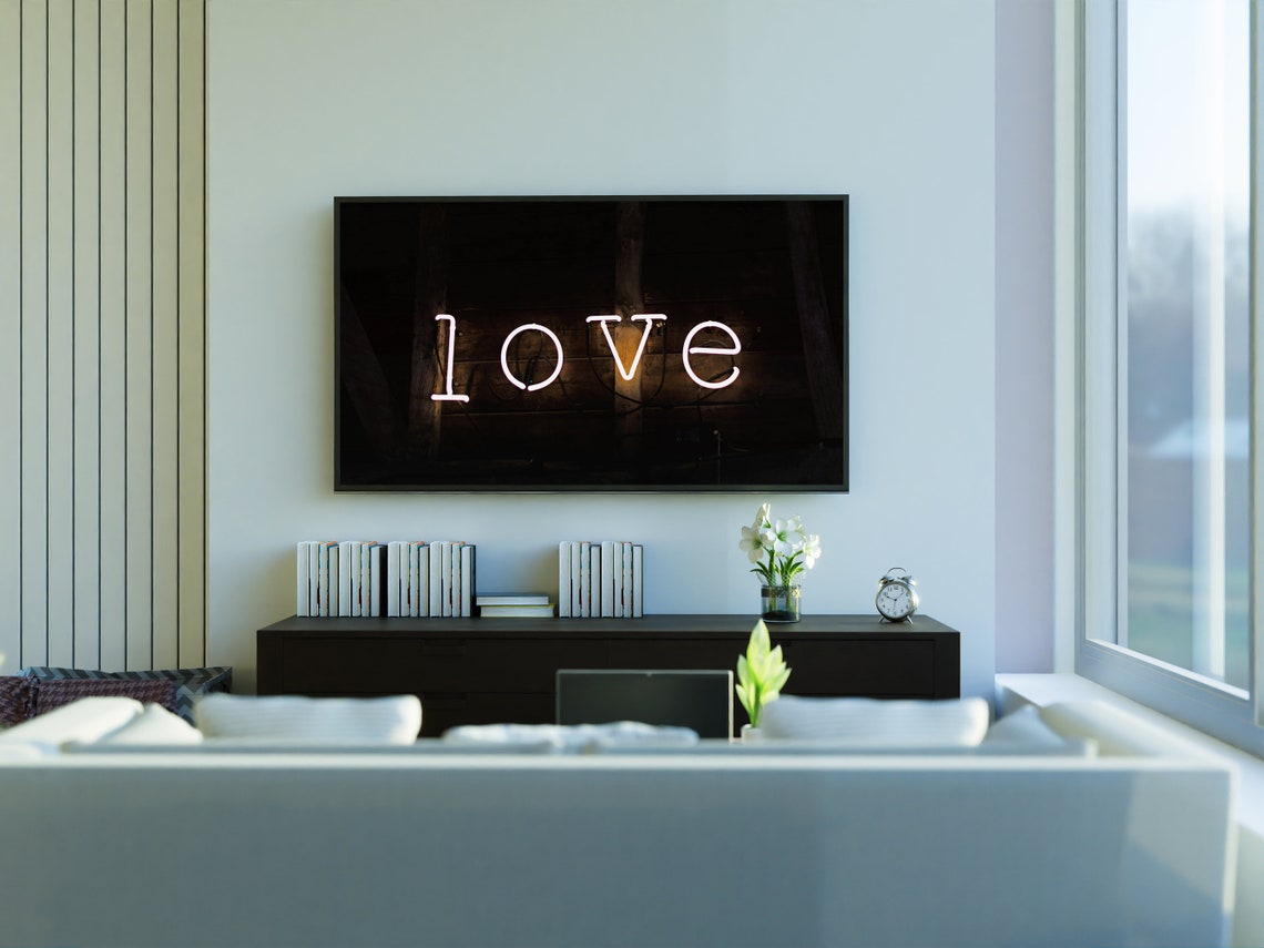 Neon Love Sign Dark Background Typography Quote Wall Decor Poster - Image 2