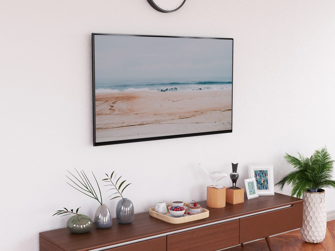 Empty Sandy Beach Gentle Waves Pale Minimalist Coastal Serenity Poster - Image 2