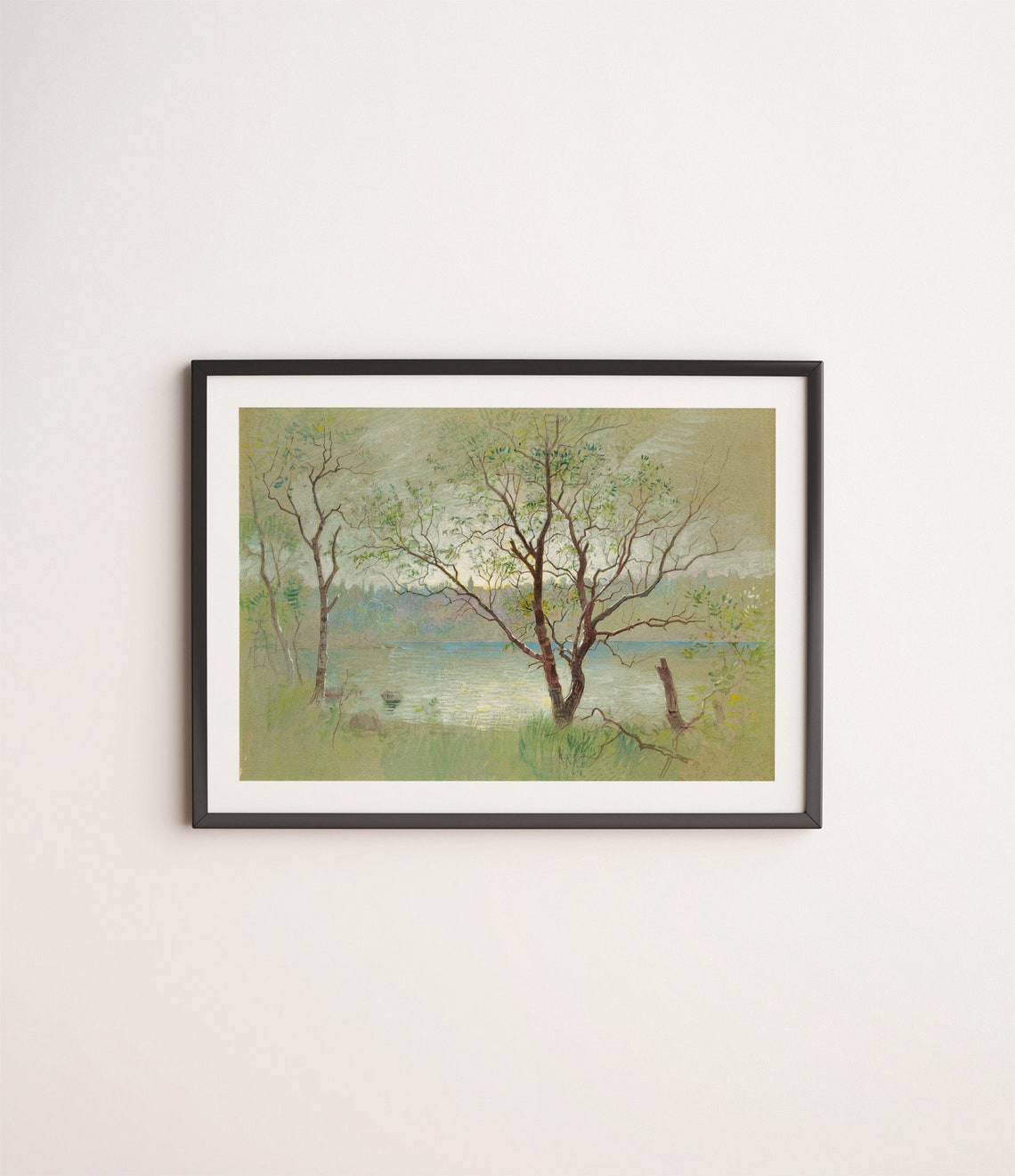 Delicate Tree Study By Calm Lake Vintage Sketch Landscape Art Poster - Image 4