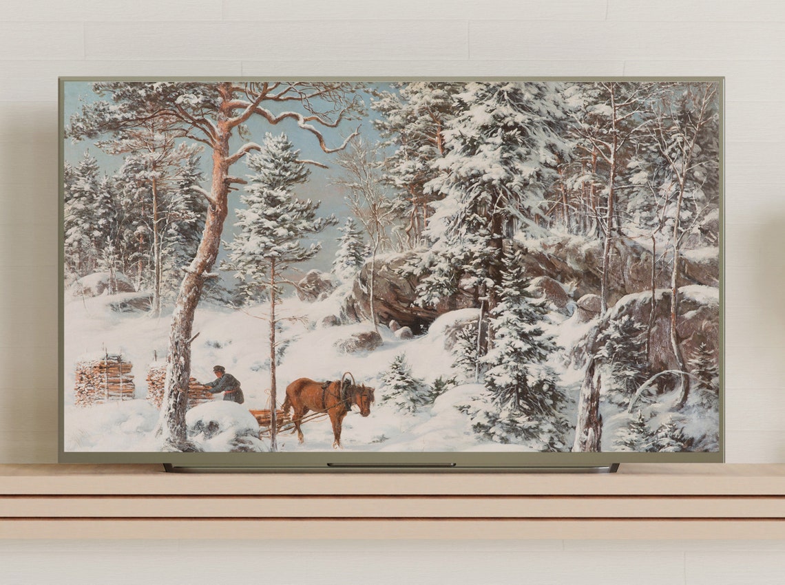 Horse Sled in Snowy Forest with Firewood Winter Landscape Poster - Image 3