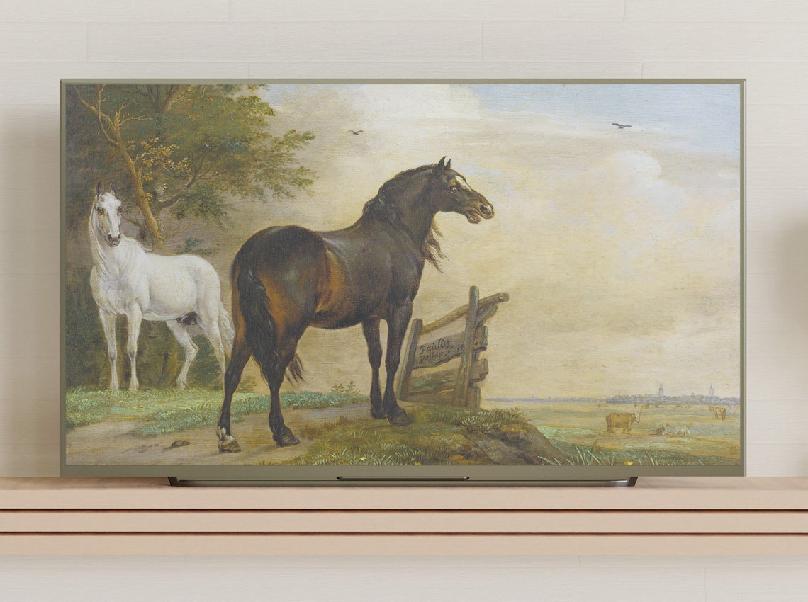 Paulus Potter Vintage Horse Painting Two Horses in Dutch Meadow Poster - Image 3