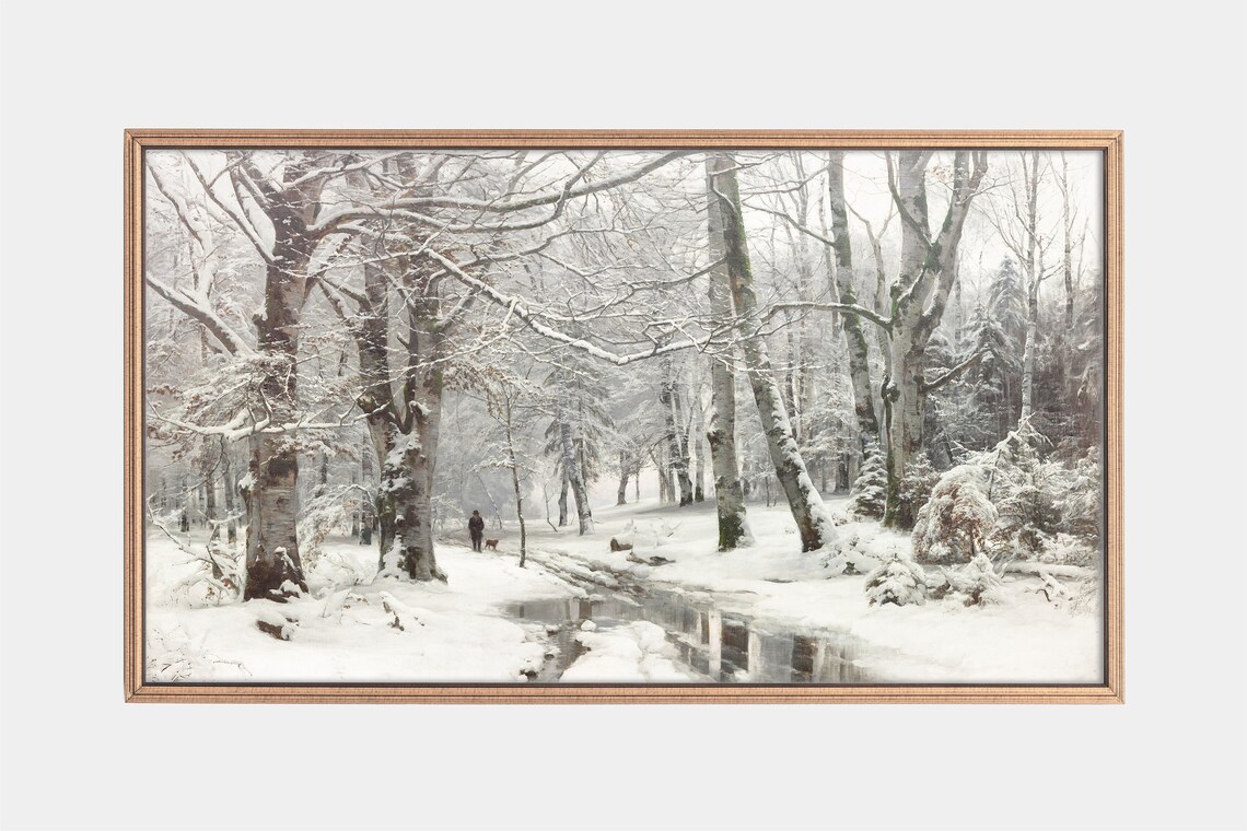 Vintage Winter Landscape Art Print, Beech Forest