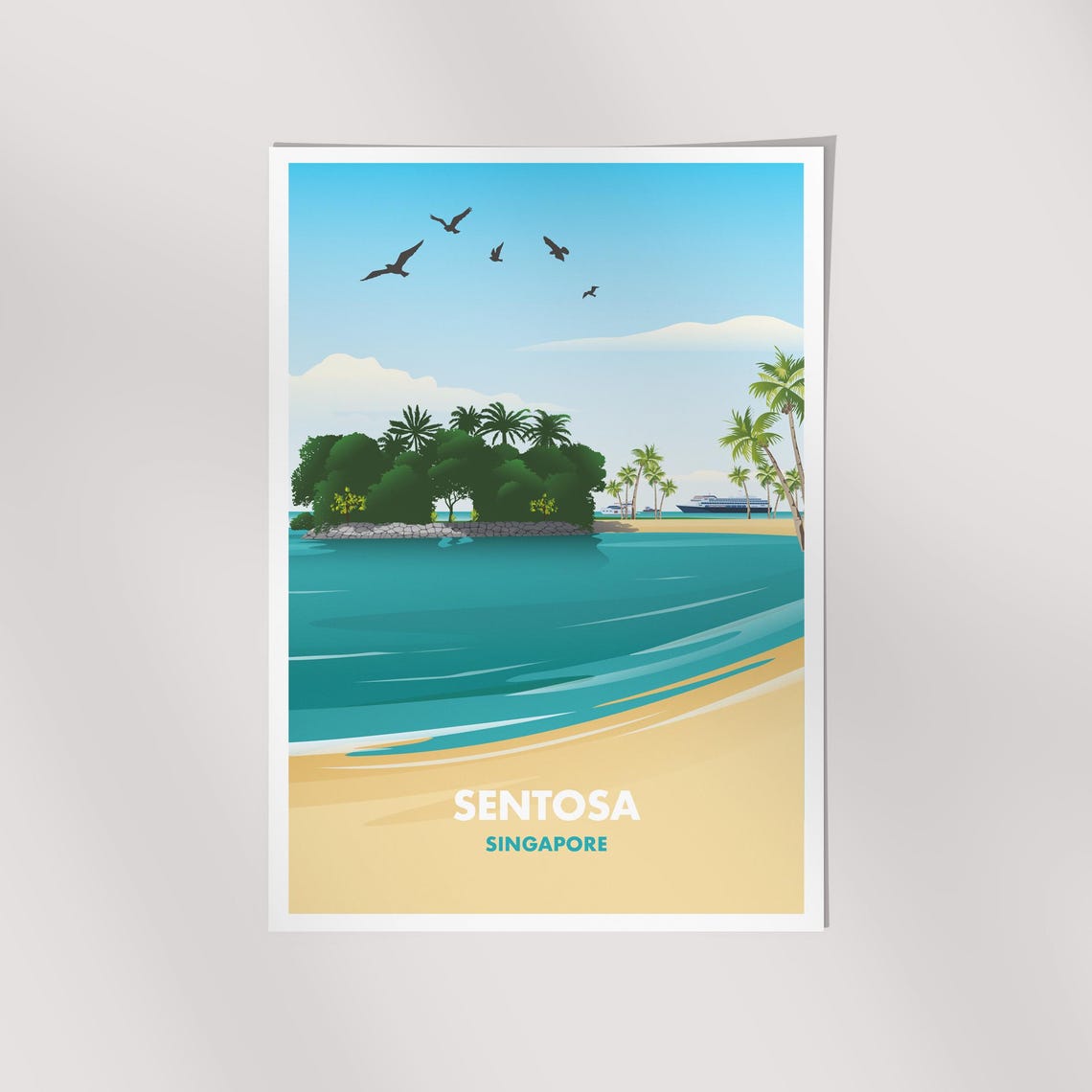 Sentosa Singapore Tropical Beach Palms Island Escape Art Poster