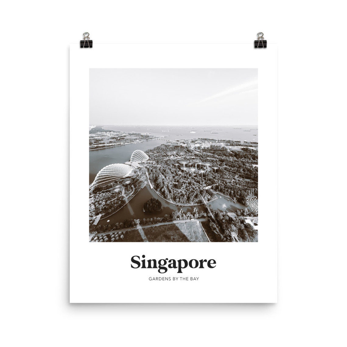 Singapore Gardens by the Bay Black and White Aerial Photo Poster - Image 2