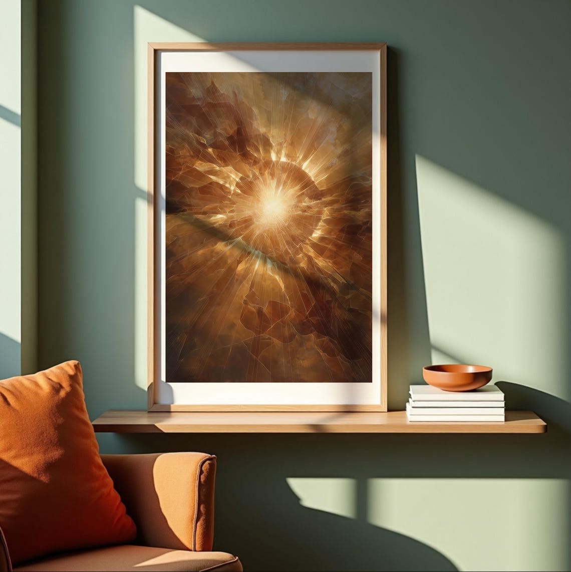 Solar Burst Abstract Cosmic Explosion Wall Art Print Golden Energy Poster 5 Sizes