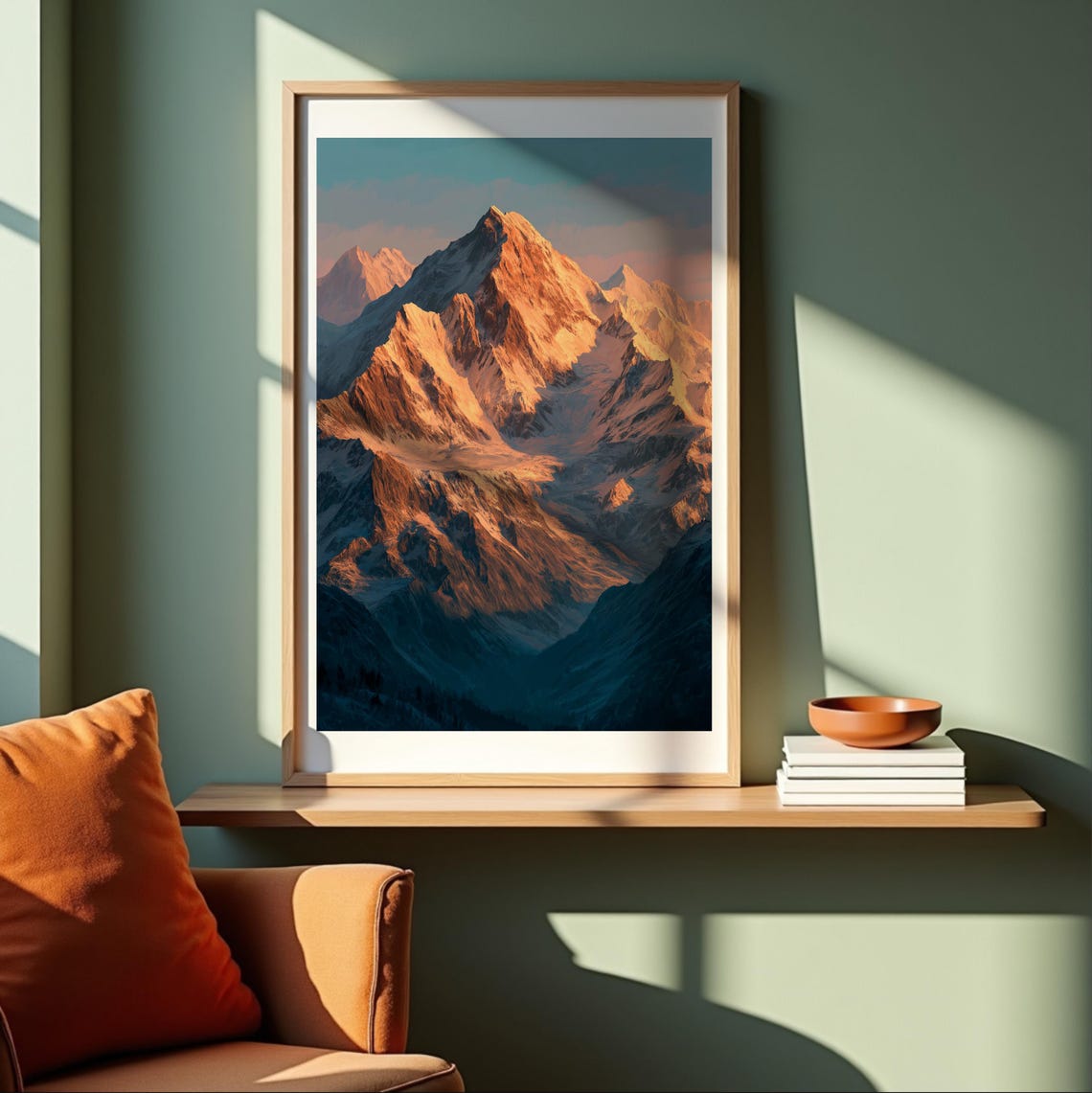 Golden Hour Snow Capped Mountain Peaks Sunrise Landscape Art Poster