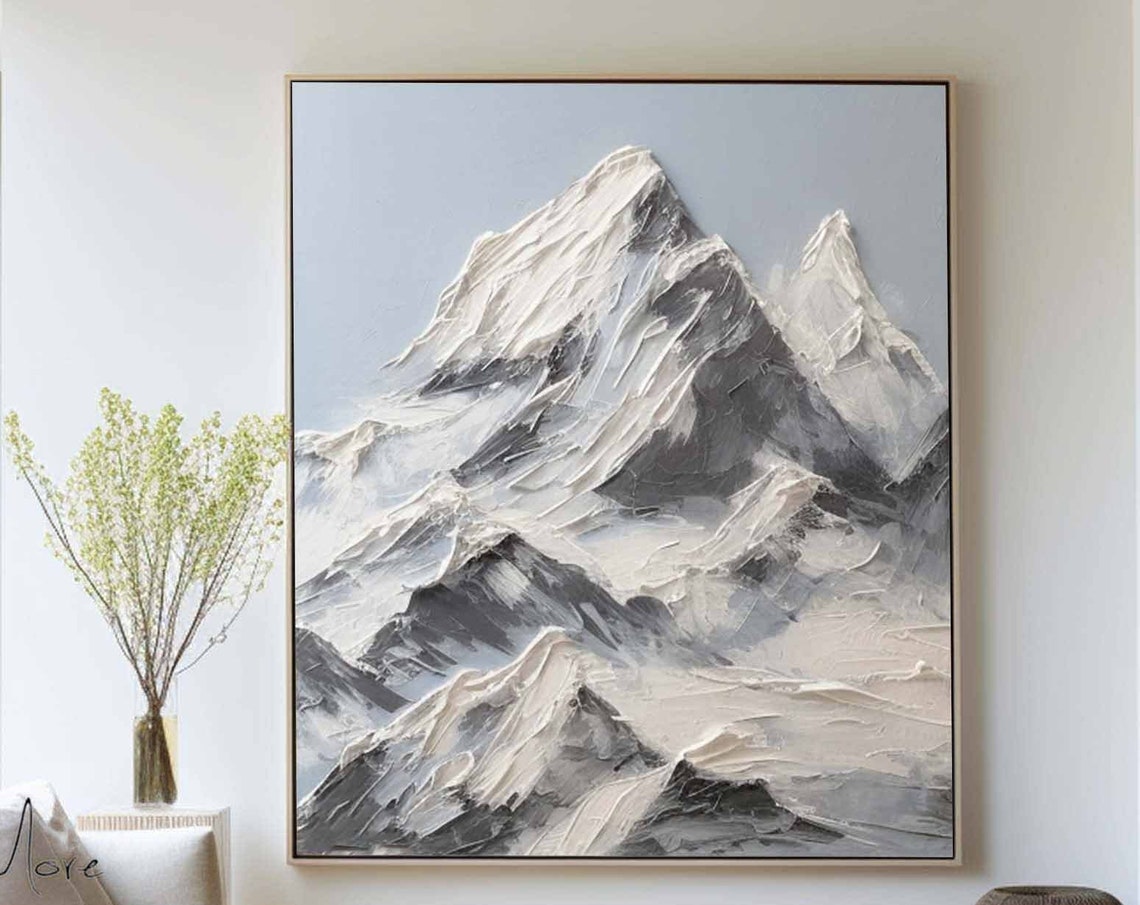 Blue Abstract Mountain Wall Art White Texture Painting On Large Mountain Landscape Painting Modern Knife Texture Art Custom Artwork - Image 5
