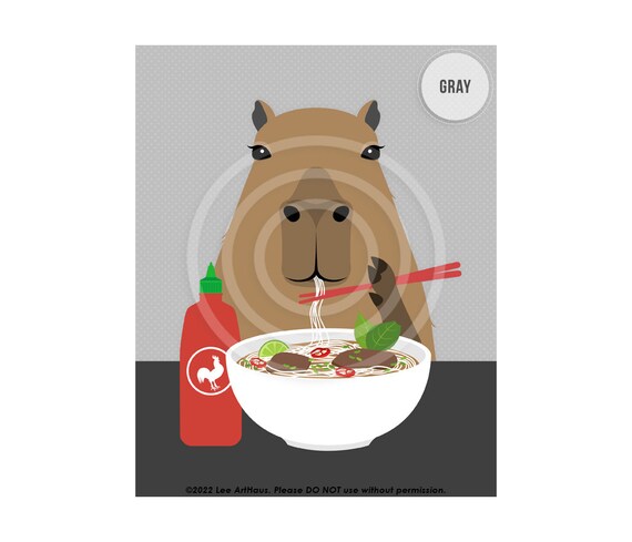 53jp Pho Art Capybara Eating Bowl Of Pho Noodles Wall Art Funny Food Prints Capybara Print Kitchen Decor Vietnamese Pho Lover Gift