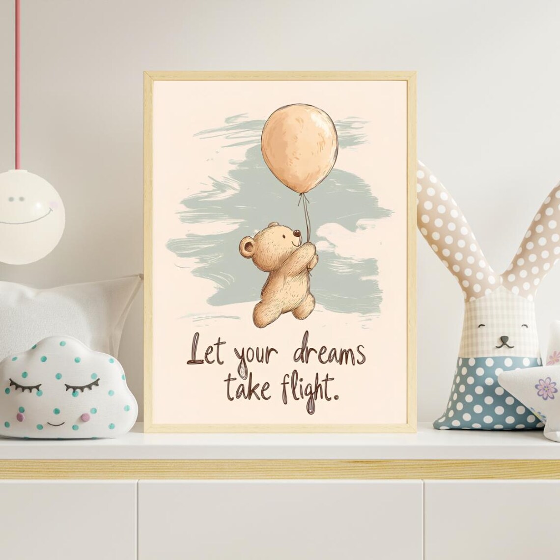 Teddy Bear Let Your Dreams Take Flight Poster Balloon Nursery Art - Image 2