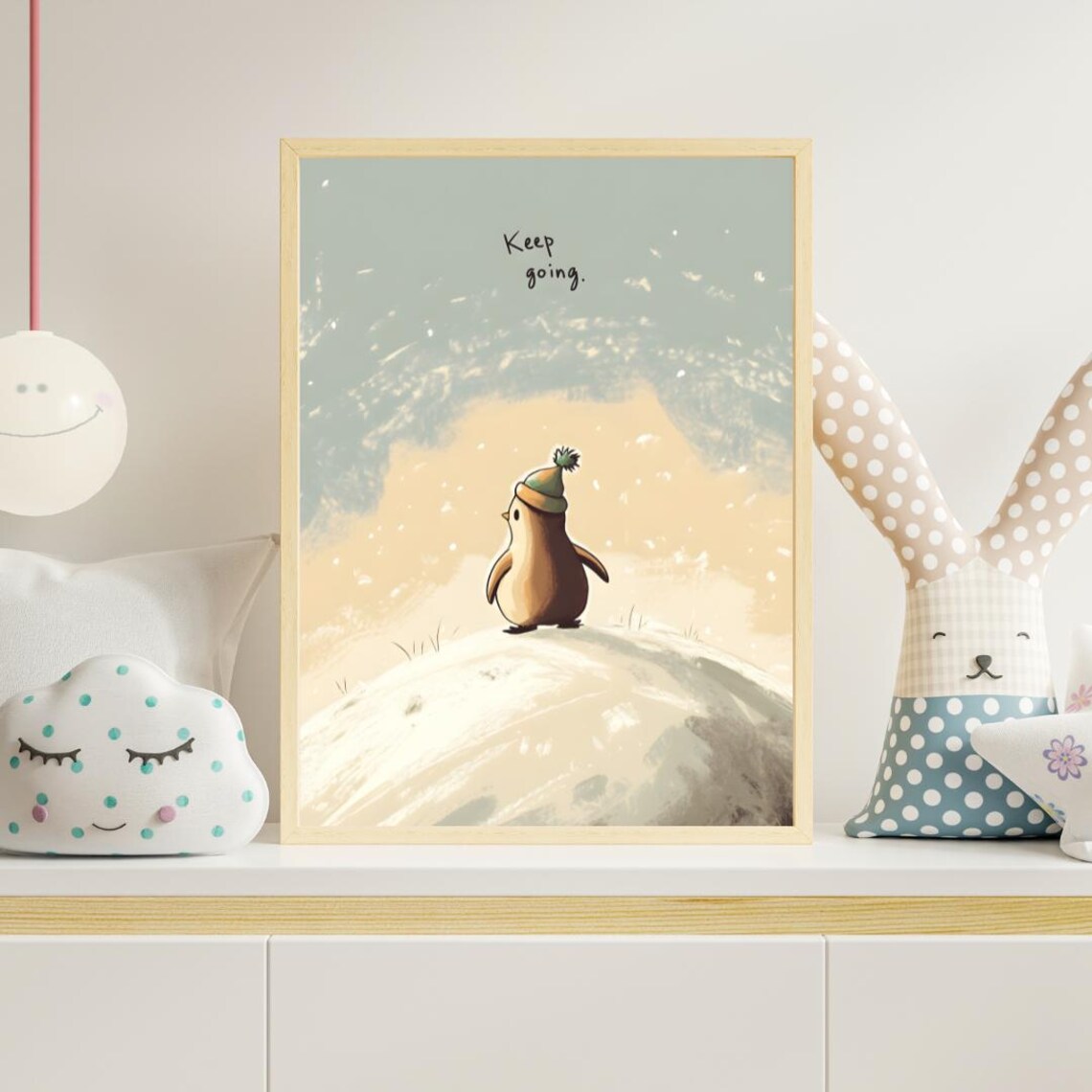 Penguin Motivational Art, Keep Going Quote Poster