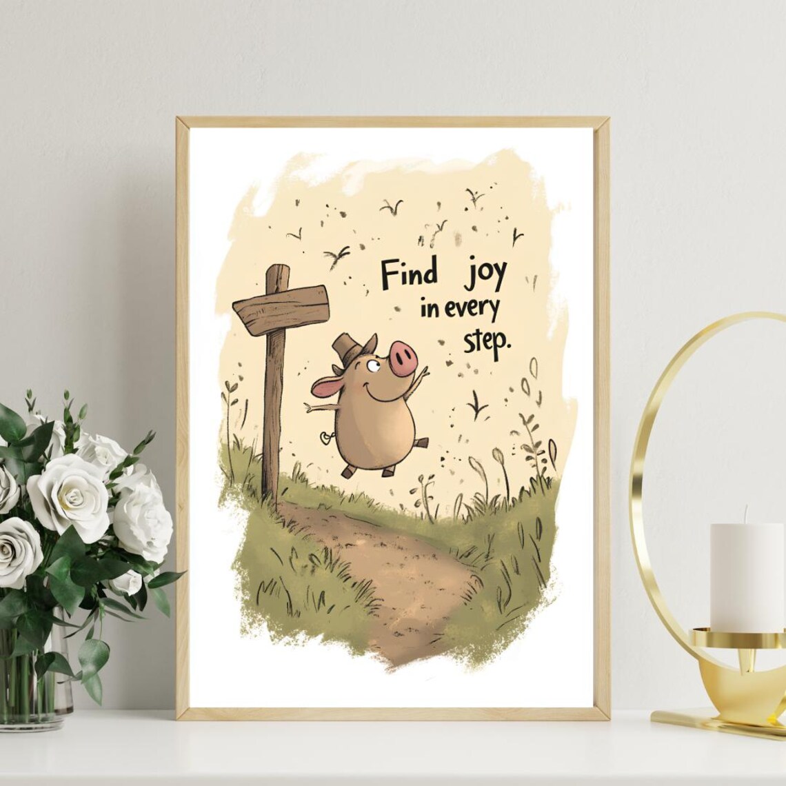 Pig Motivational Art, Find Joy In The Journey