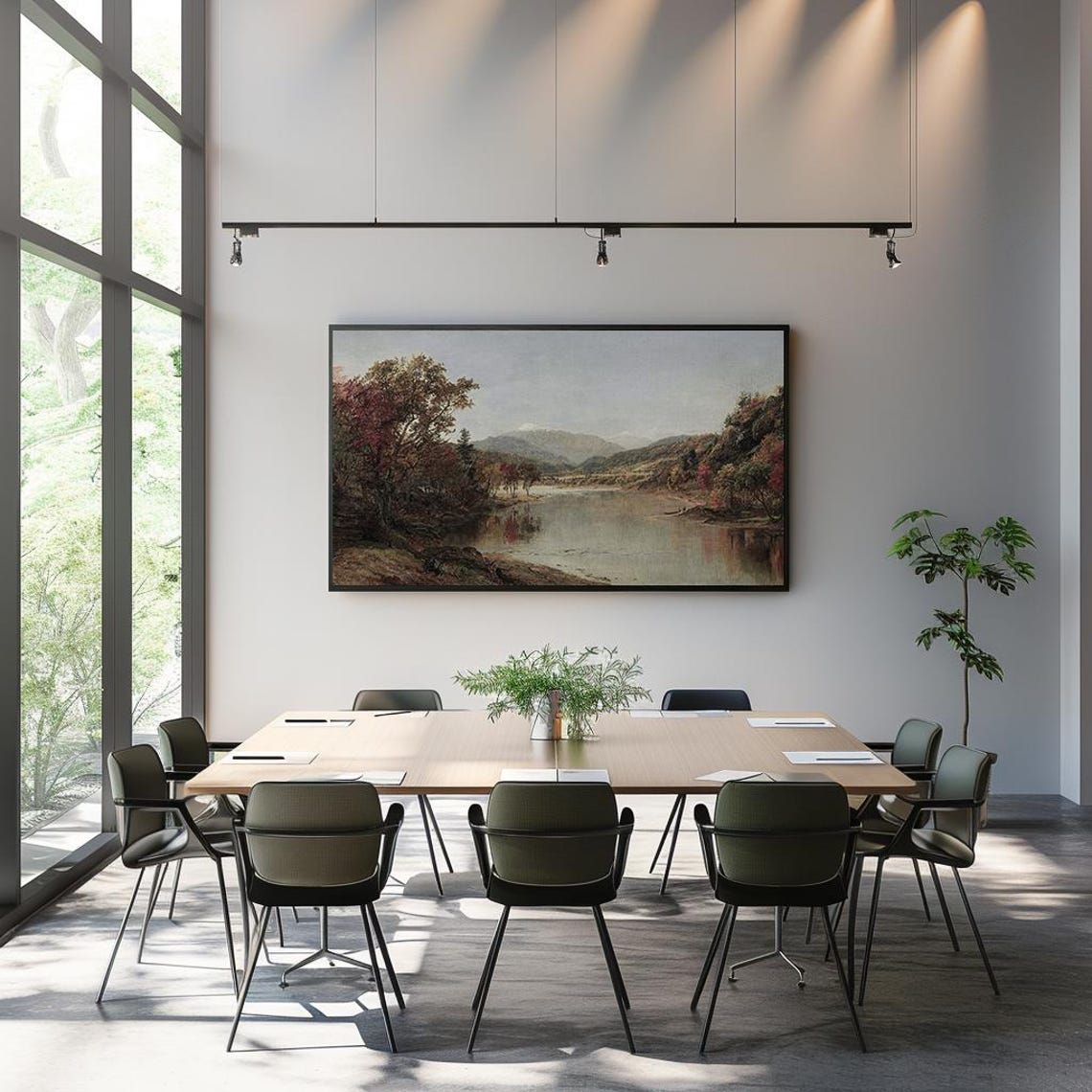 Autumn River Landscape Mountains Realistic Scenic Painting Poster - Image 3