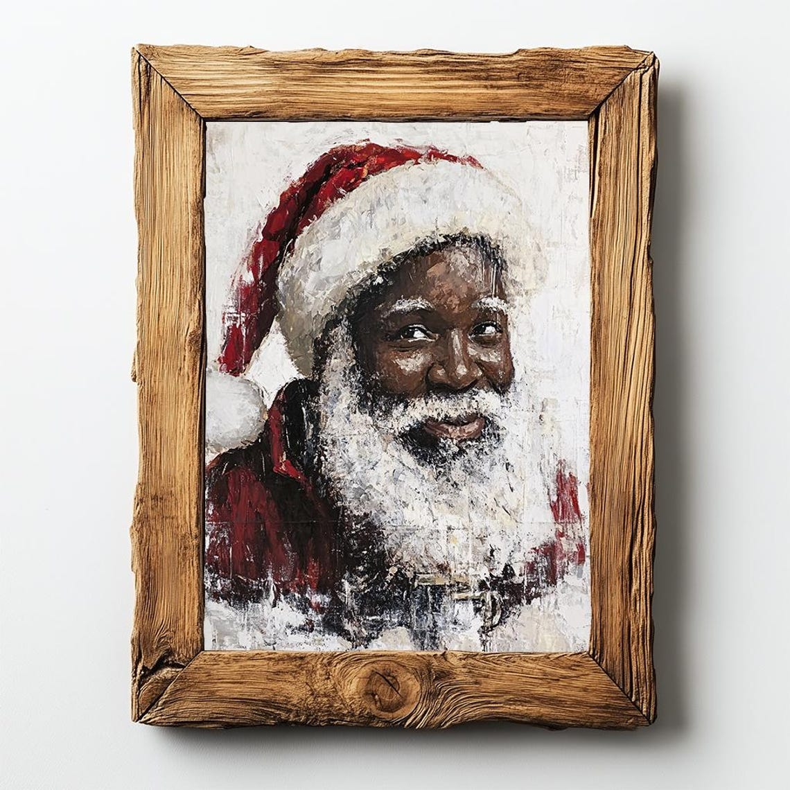Black Santa Claus Portrait in Snowy Impasto Style Christmas Poster - Image 2