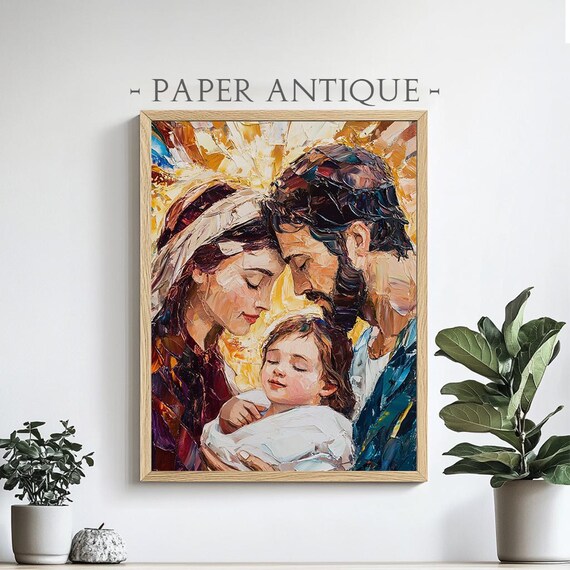 Holy Family Mary Joseph Baby Jesus Impasto Oil Painting Religious Poster