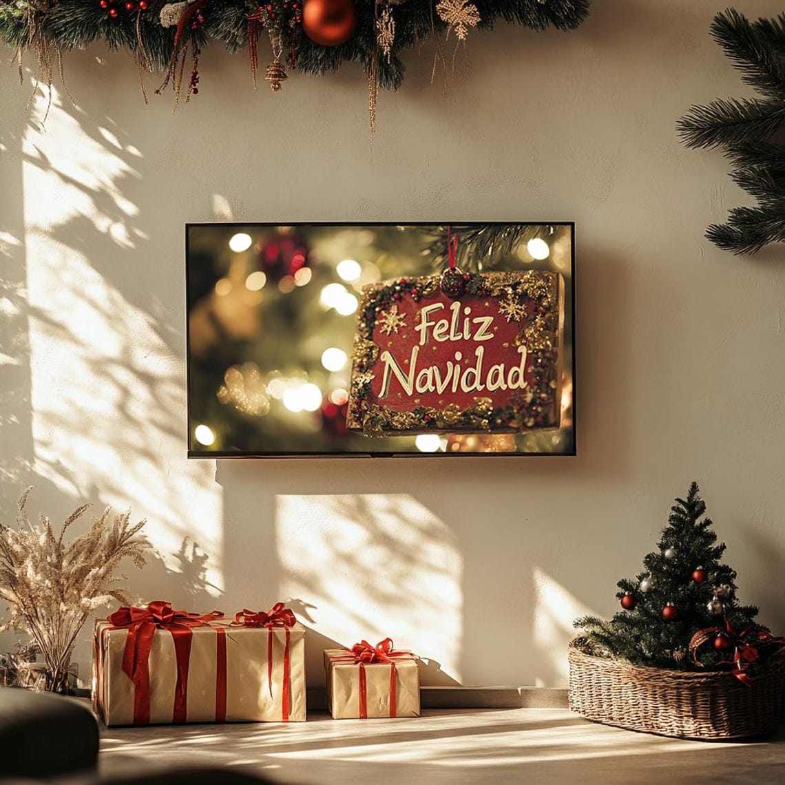 Vintage Feliz Navidad Ornament Sign Rustic Holiday Christmas Poster - Image 3