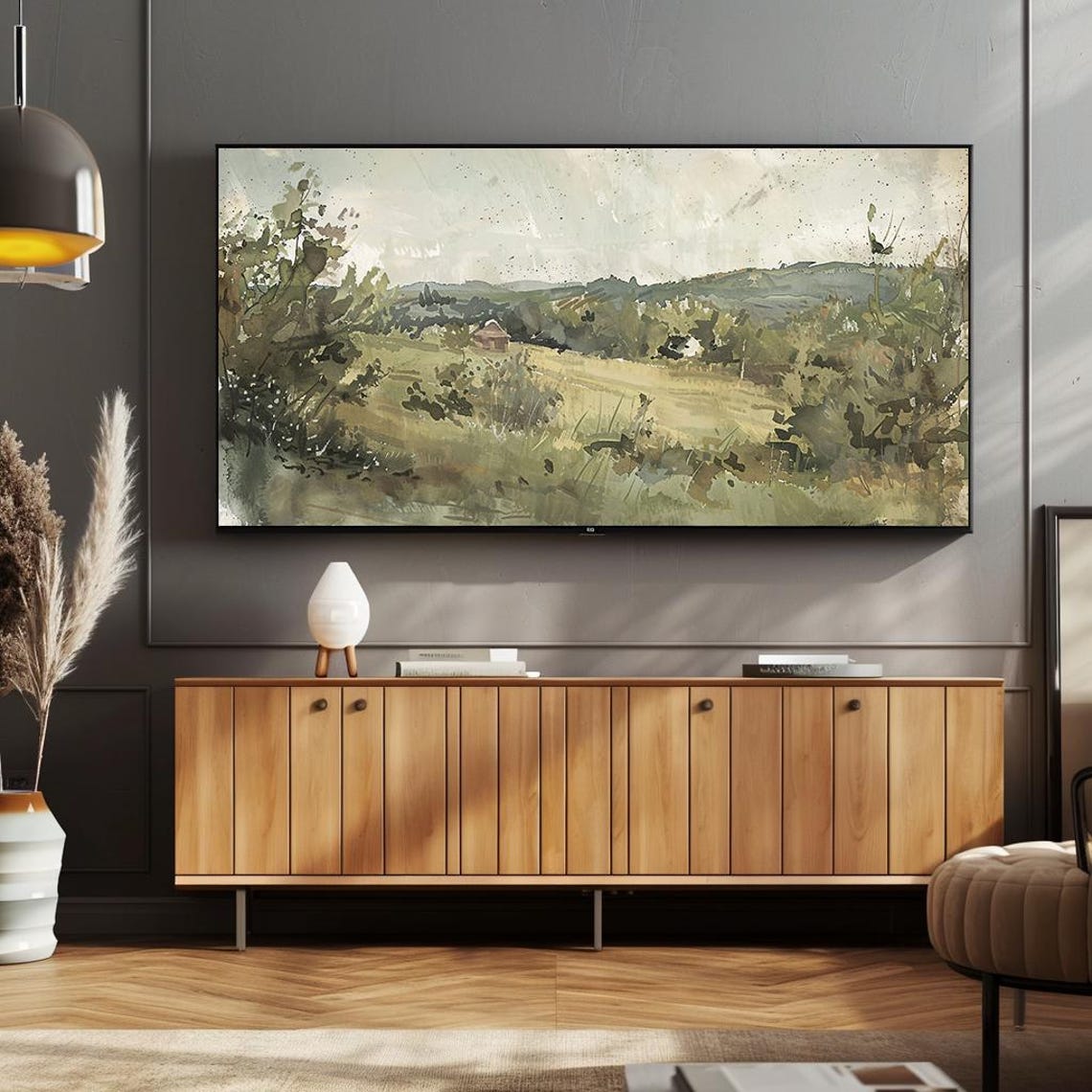 Quiet Green Hillside Meadow with Small Barn Watercolor Poster - Image 2