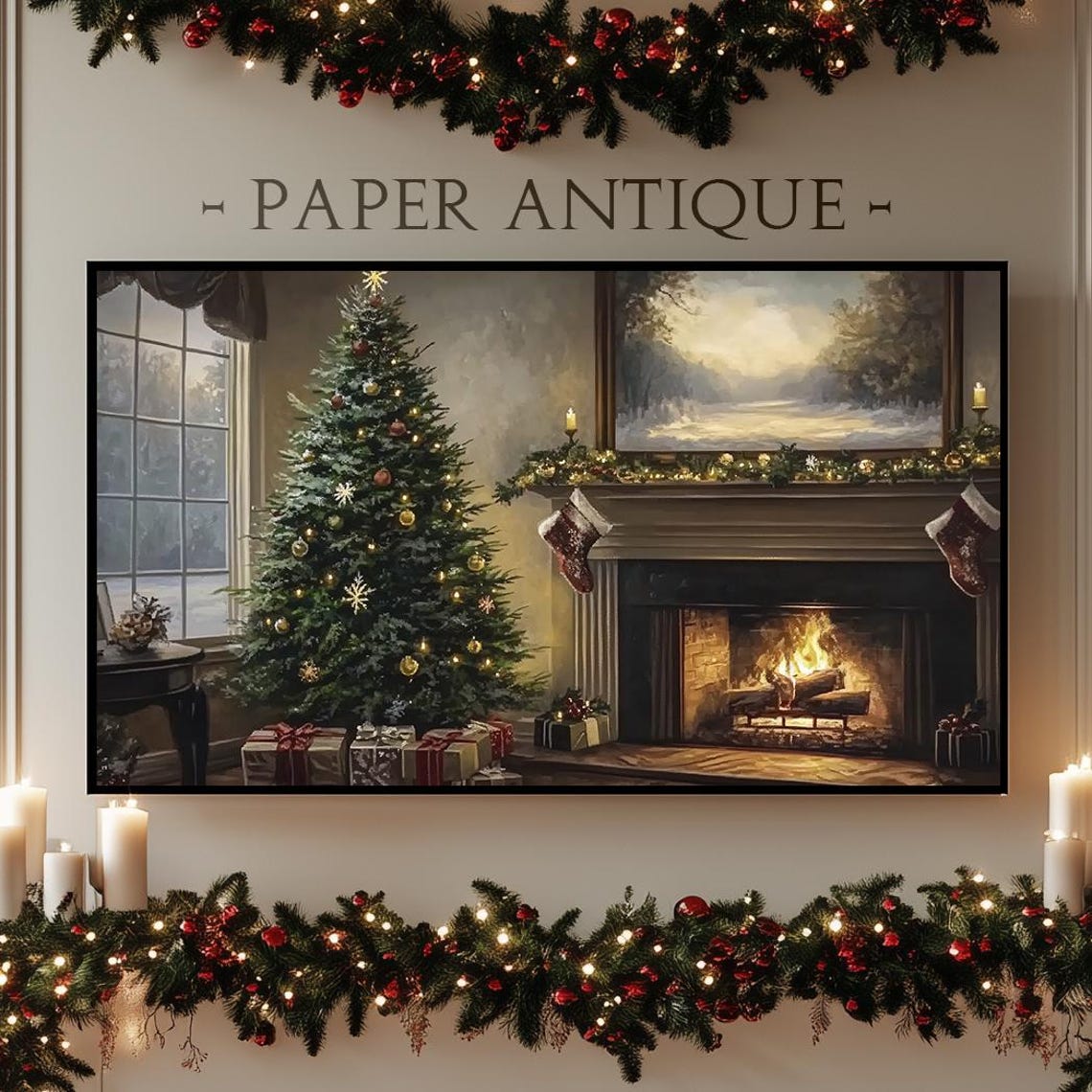 Cozy Christmas Fireplace With Decorated Tree Stockings Poster
