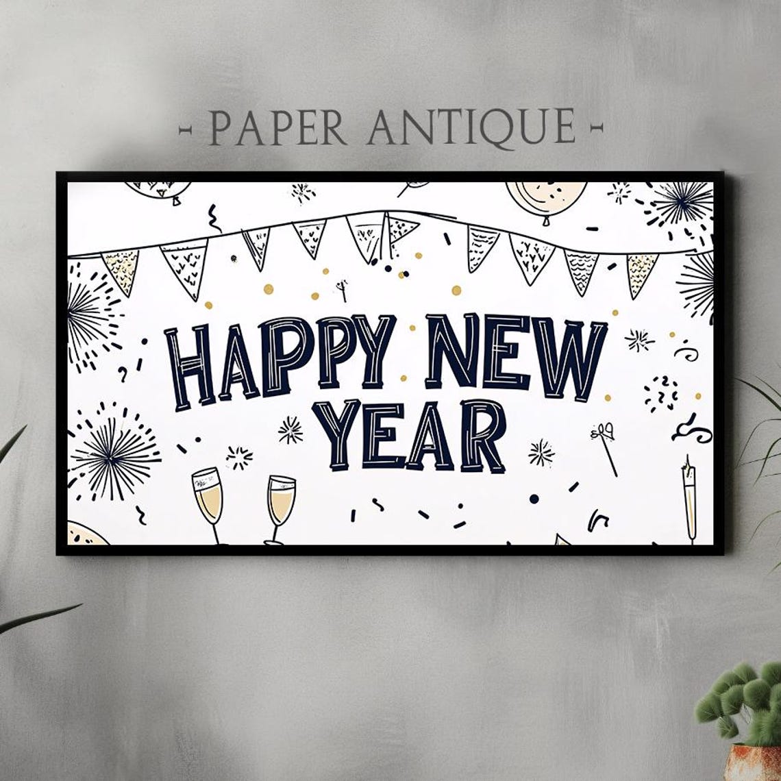 Happy New Year Hand Lettered Doodle Celebration Party Decor Poster
