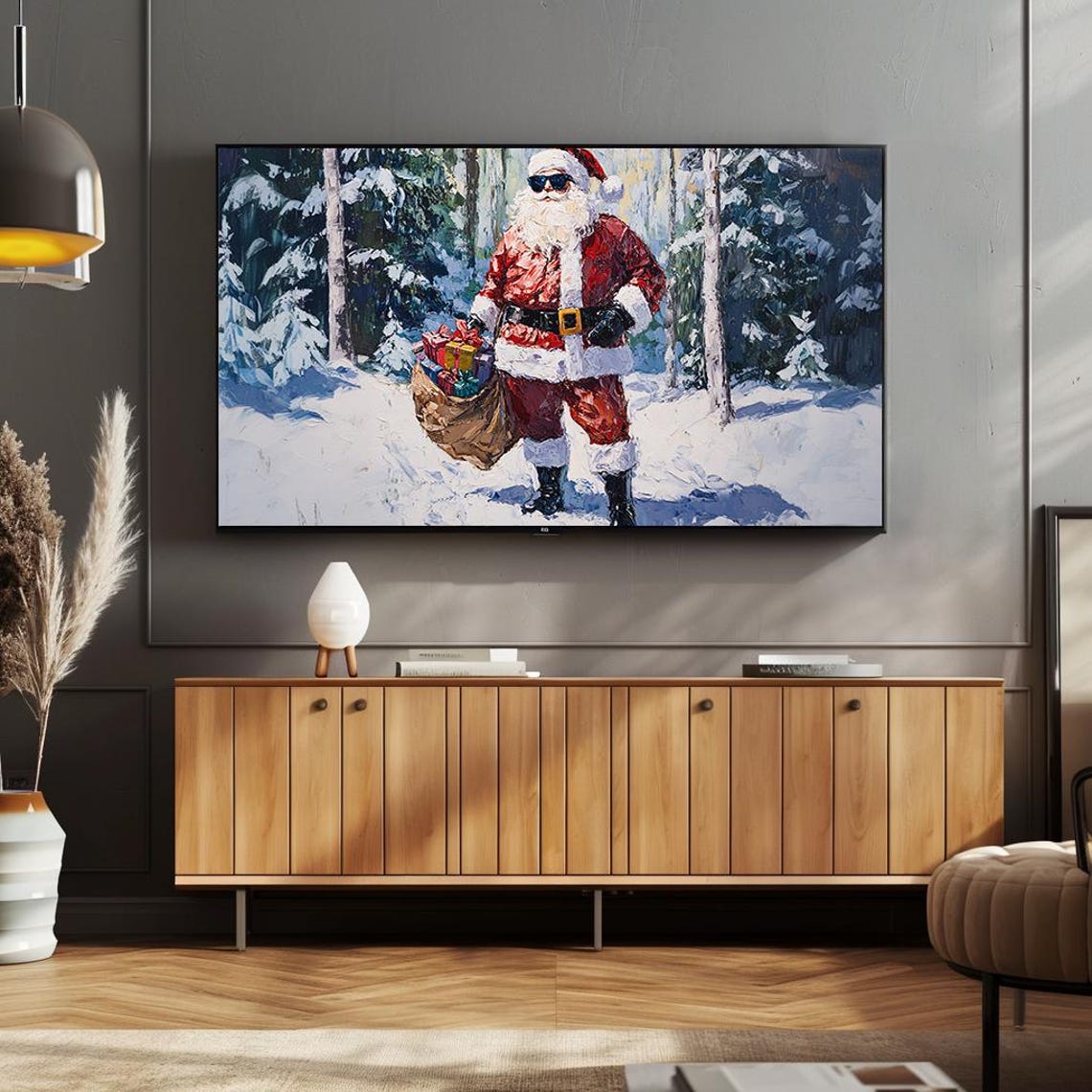 Cool Santa with Sunglasses Snowy Forest Fun Christmas Poster - Image 4