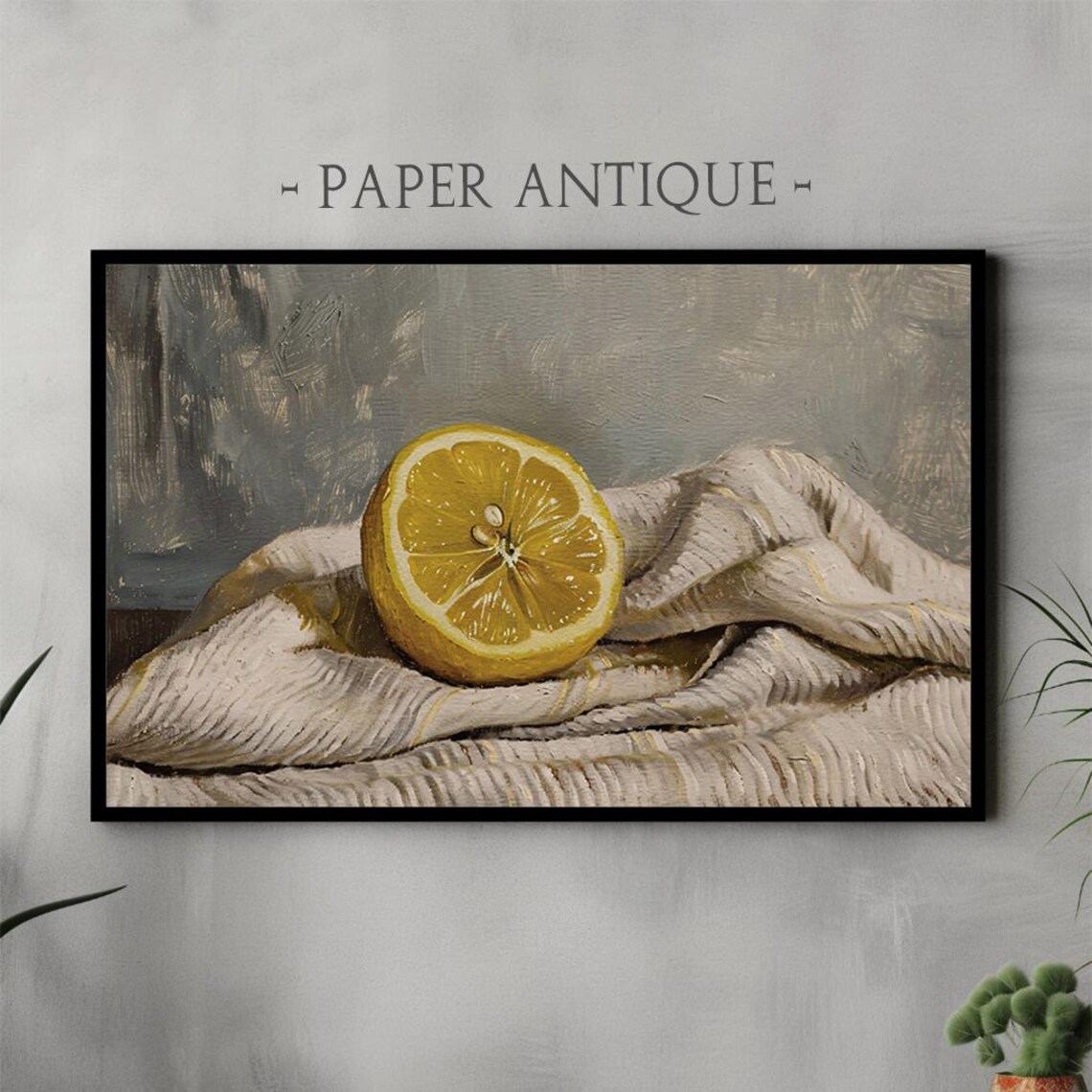 Fresh Half Lemon Still Life Oil Painting Citrus Kitchen Poster