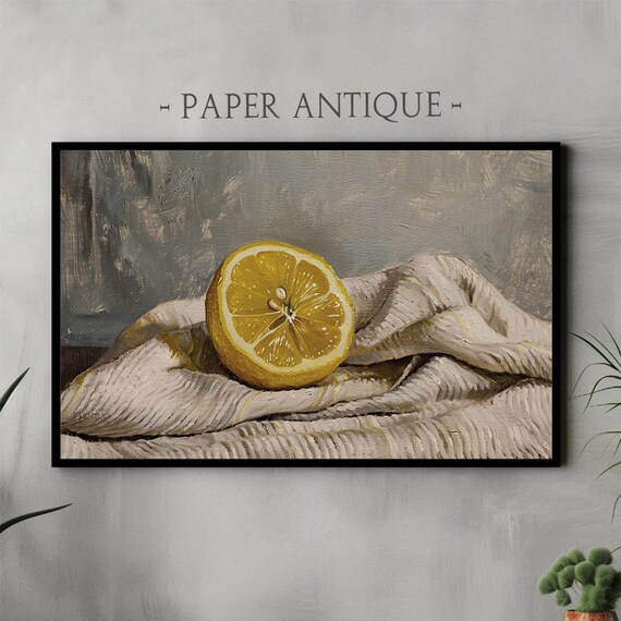 Frame Tv Art Lemon Still Life Painting On Linen Cloth Classic Realism Food Drink Art For Frame Tv